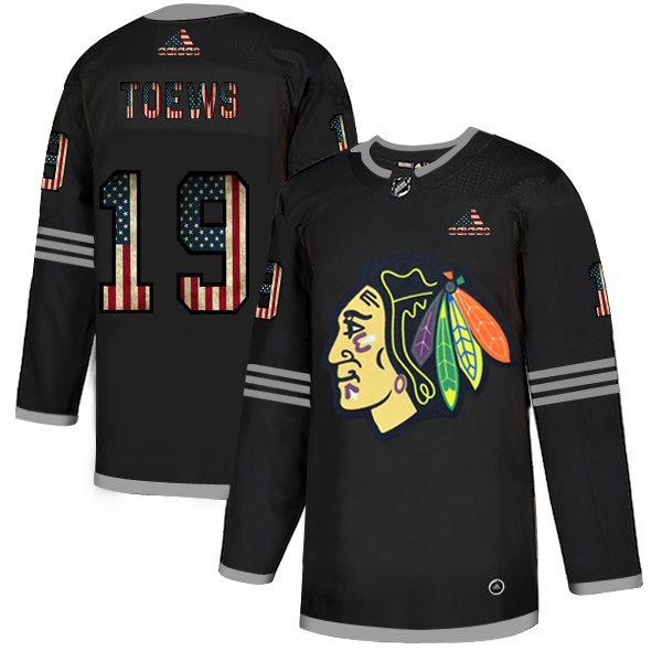Chicago Blackhawks 19 Jonathan Toews Adidas Men Black USA Flag Limited NHL Jersey